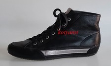 HOGAN High Top Sneaker Boots Flats Stiefelette Leder Schwarz Silber Streifen 39