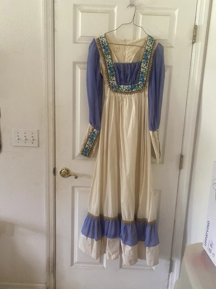 Vestido Vintage Años 70 Boho Renacimiento Manga Larga Medieval Hippie Campesino Talla S Foto 2 de 4