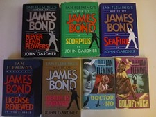 James Bond 7 Book Lot John Gardner License Renewed HB/DJ, Ian Fleming Goldfinger