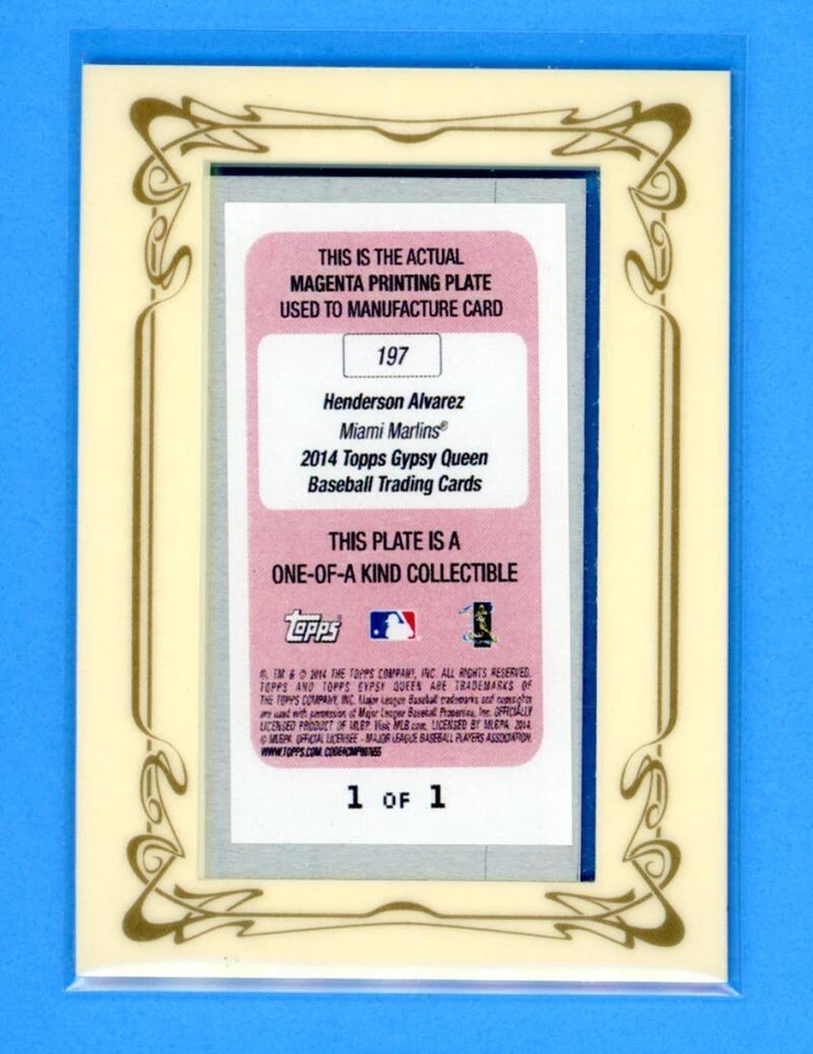 Henderson Alvarez Marlins 1/1 2014 Topps Gypsy Queen 洋红色印刷版 #197 — 第 2/2 张图片