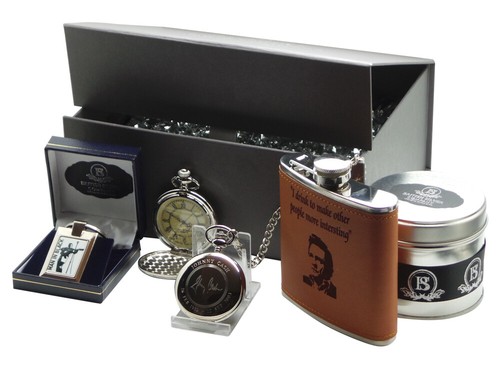 Johnny Cash signierter Geschenkkorb personalisierte Taschenuhr Hüftflasche Schlüsselring Set - Bild 3 von 4