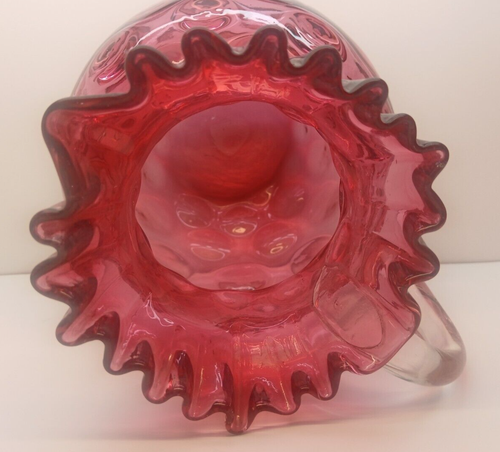Vintage Fenton Cranberry Optical Coin Dot Pitcher with Tumblers Water Set - Picture 10 of 11
