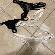 victorias secret bridal sequin bow white thong panty black x 4 new m medium z12