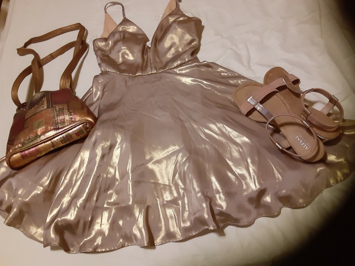 Dear Moon Womens Gold Shimmer V-Neck Party Cocktail Dress Juniors 5 | eBay