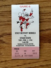 1989-90 UNLV Rebels VS Utah State FEB 1ST 1990 Game 6 Ticket Stub Seat 002