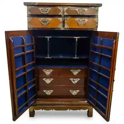 Buy Asian Antique Brass And Hardwood Cabinet