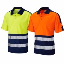 Leo Hi Vis Work Polo Shirt Lightweight Cool Summer Mesh Under Arm Contrast Top