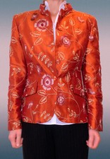 Seidenjacke Blazer Blouson Kostümjacke Seide kupfer rot Blumen bestickt Gr. 40