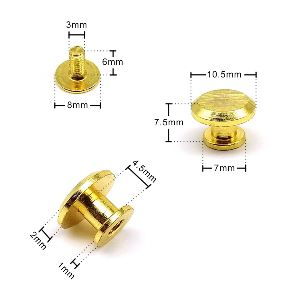 Brass Flat Round Head Stud Screwback Leather Bag Belt Chicago Screw Nail Rivet - Image 3 of 4