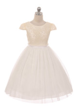 New Girls Ivory Sequins Mesh Dress Size 4 Wedding Party Pageant Fancy