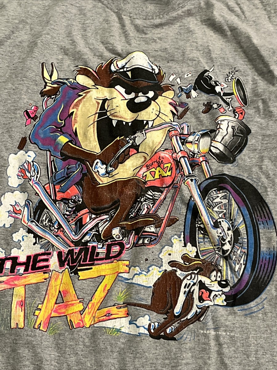 Vintage 1996 Looney Tunes The Wild Taz Motorcycle Biker Size