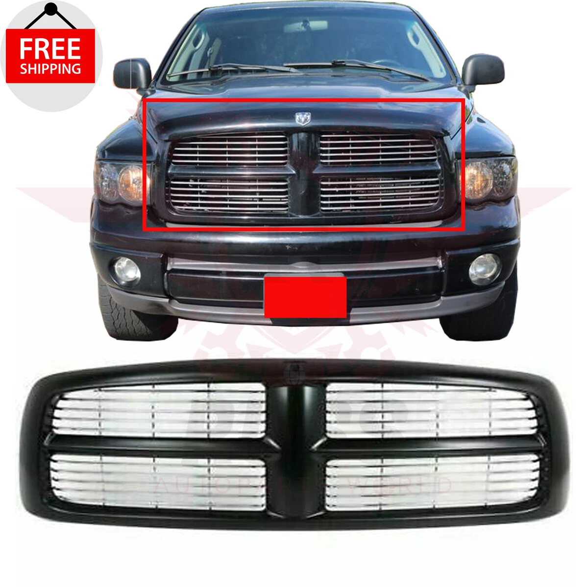 For 02 03 04 05 DODGE RAM 1500 2500 3500 New FRONT BUMPER GRILLE
