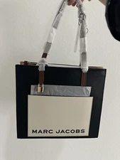 Marc Jacobs The  Black Color Block Pebbled Leather Shopper Tote Handbag