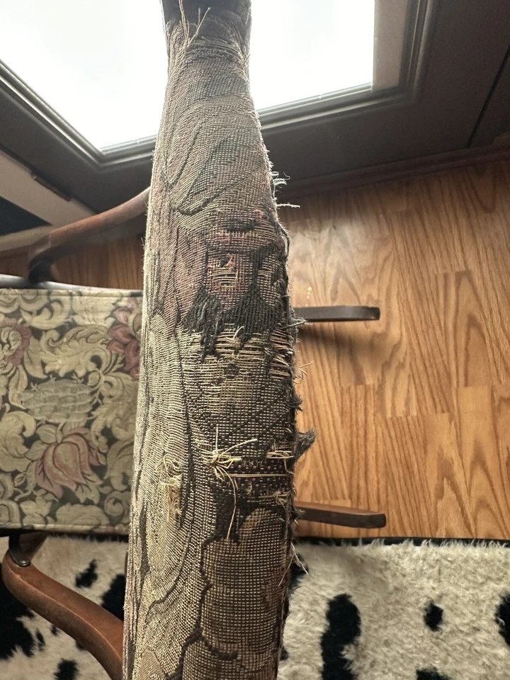 Mecedora plegable de madera de colección tapiz MCM floral victoriana abuela Foto 3 de 4