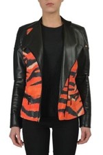 Just Cavalli 100% Leather Multi-Color Full Zip Women's Basic Jacket US S IT 40