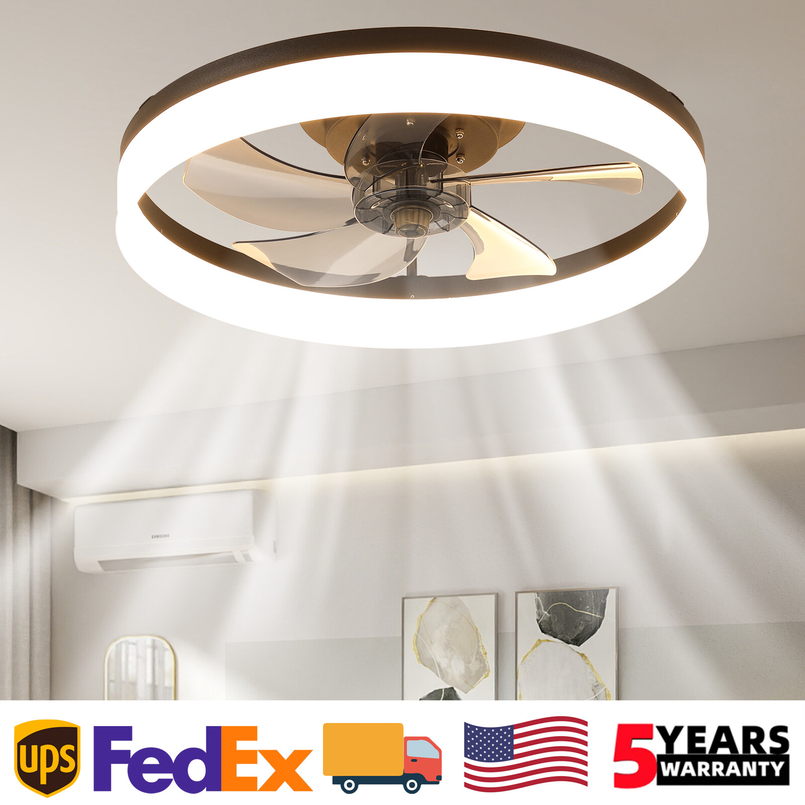 20 inch 3 Color LED with App & Remote Control Reversible Ceiling Fan Light Kit