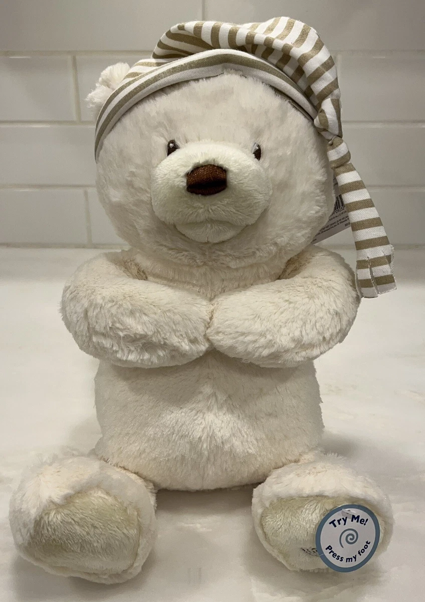 GUND Baby Animated Goodnight Prayer Teddy BEAR Talking Baby Soft Toy Off  White