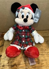 Disney Minnie Mouse Plush 14" Pajamas Plaid Christmas Xmas PJ s Red Slippers