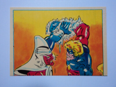 1980 MARVEL SUPER HEROES  FRENCH STICKER # 16  CAPTAIN MARVEL VS. MERCURY (TOP)