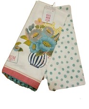 "Best Mom Ever" Set of 2 Kitchen/ Tea Towels, Bouquet Dots, 100 Cotton,New