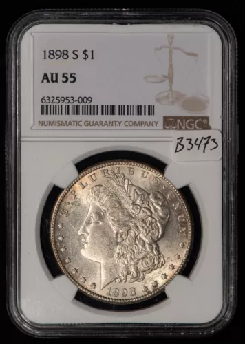 1898-S $1 Morgan Silver Dollar - Strong Luster - PQ Coin - NGC AU 55 - SKU-B3473