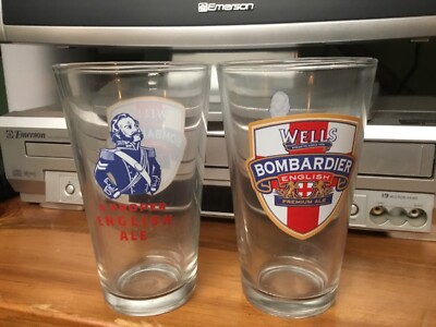 Set 2 wells bombardier Pint Glass English Premium Beer Ale England Brewery new