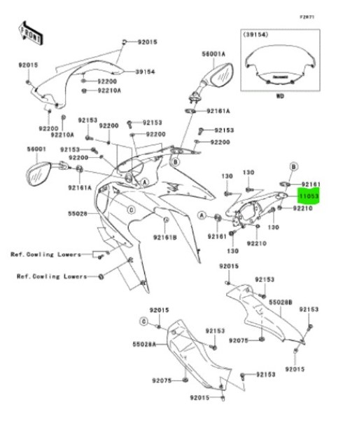KAWASAKI NINJA ZX 6R ZX636 Bracket Meter & Mirror 11053-1074