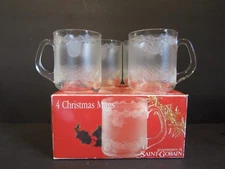 SAINT COBAIN DURALEX 4 NOEL Christmas BELLS AND BERRIES Mugs Holds 12 OZ - 3.75"