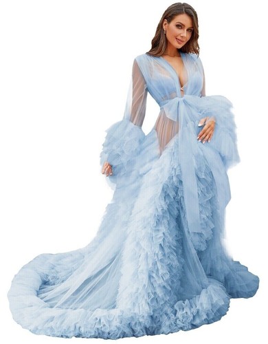 Bata de tul para sesión de fotos de maternidad transparente hinchado borgoña vestido largo boda - Imagen 14 de 46