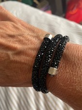 Swarovski Black Crystaldust Double Wrap Adjustable Bangle Bracelet - See Desc.