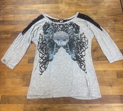 HARLEY DAVIDSON Crystals Ladies BLING & CRYSTAL Shirt Long Sleeve LACE XL A00013