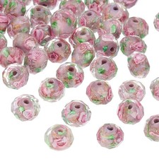 10mm Flower Glass Beads, 30Pcs Handmade Gold Sand Floral Bead Faceted, Purple