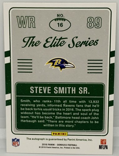 2016 Donruss Steve Smith Sr Elite Series Auto /25 RARE Baltimore Ravens Panthers - Picture 3 of 3