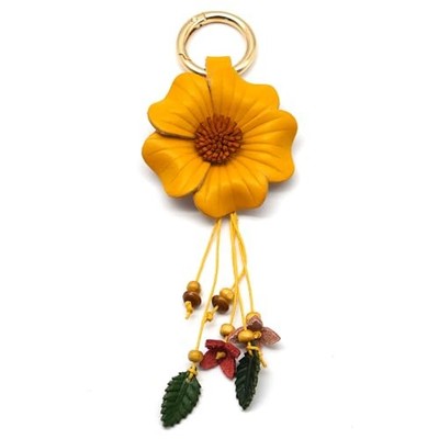 Leather Flower Tassel Leaf Keychain for Purse Bag Charms, Keyring