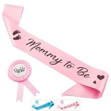 Baby Shower Sash and Button Pin for Girl - 'Mommy to Be' Sash and 'Daddy to B...