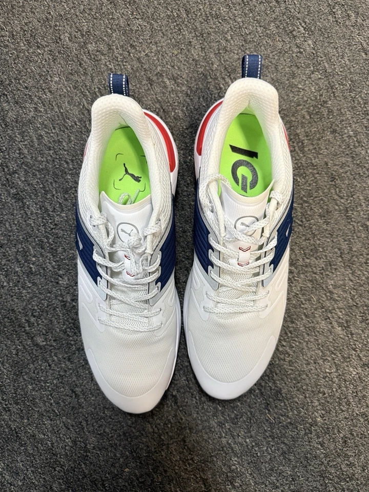 Zapatos de golf PUMA Volition IGNITE Innovate para hombre talla 10,5 M de EE. UU., rojo/blanco/azul Foto 3 de 4