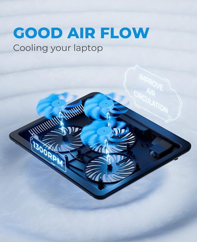 havit HV-F2056 15.6"-17" Laptop Cooler Cooling Pad - Slim Portable Black+Blue - 第 7/8 張圖片