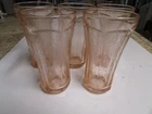 5 Vintage Federal Madrid Pink Depression Tall Glass Tumbler , 6 1/2" tall