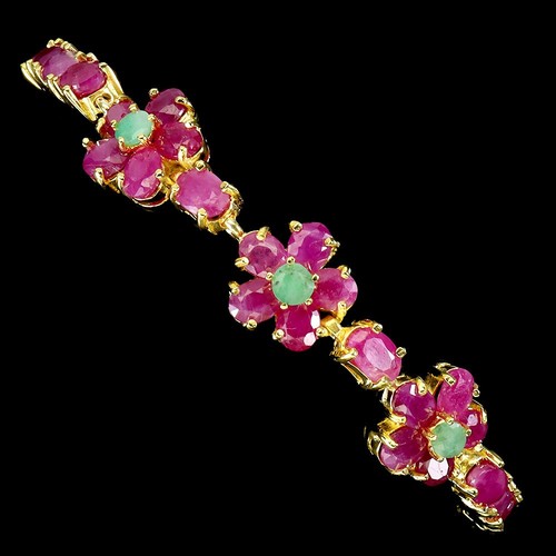 925 Sterling Silver Bracelet Oval Ruby 6x4mm Emerald Gemstone Jewelry 7.5 Inches
