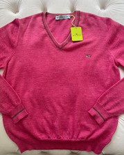 New ETRO Milano Pullover Lana Wool Knit Logo V neck Pink Sweater M size