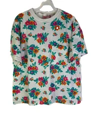 Vintage 90s Womens Large Rainbow Floral Pocket Baggy Boxy Shirt Cottagecore