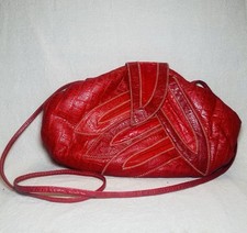 VINTAGE A-ONE SAN FRANCISCO RED GENUINE LEATHER HANDBAG W/ STITCHING