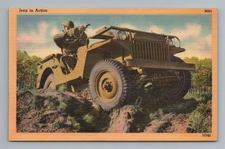 Jeep in Action Military Activity Vintage Postcard
