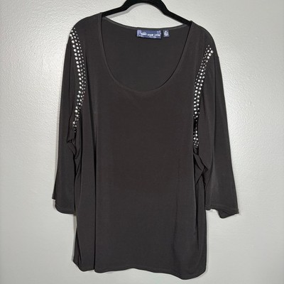 Susan Graver Black & Silver Studded Funky Casual Top - 2X - Women's Plus Size