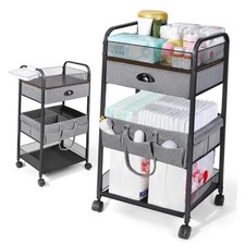 Baby Caddy Cart Organizer, 4 Tier Baby Rolling Storage Cart with 1 Stand