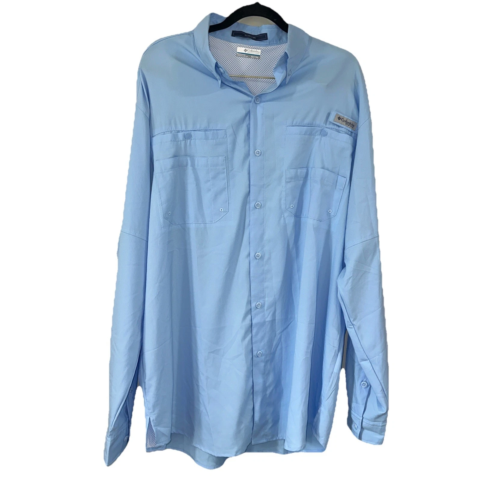 Columbia PFG Omni Shade Tamiami Long Sleeve Button Down Fishing Shirt Men L Blue