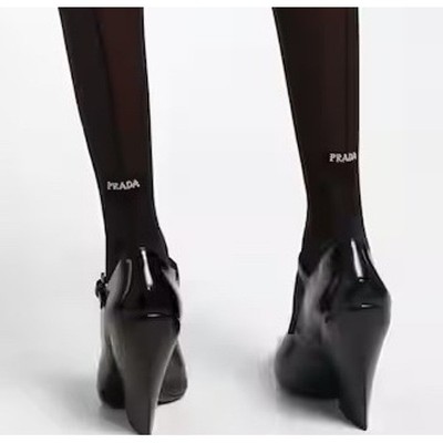 Prada Black Nylon Light Tights Sheer Logo Detail Made in Italy Size 1 NWT