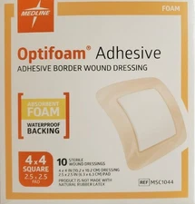 BOX OF 10- MEDLINE OPTIFOAM ADHESIVE STERILE WOUND DRESSINGS 4" x 4"  #MSC1044