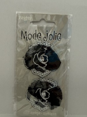 Wright's Mode jolie (qty 2) Embr'd 2 3/4'' Iron On Rhinestone/Sequin Appliques