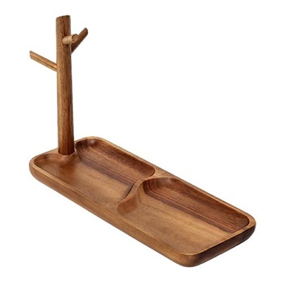 Wooden Jewelry Stand, 2-in-1 Entryway Key Tray & Desk Organizer, Multi-Compar...